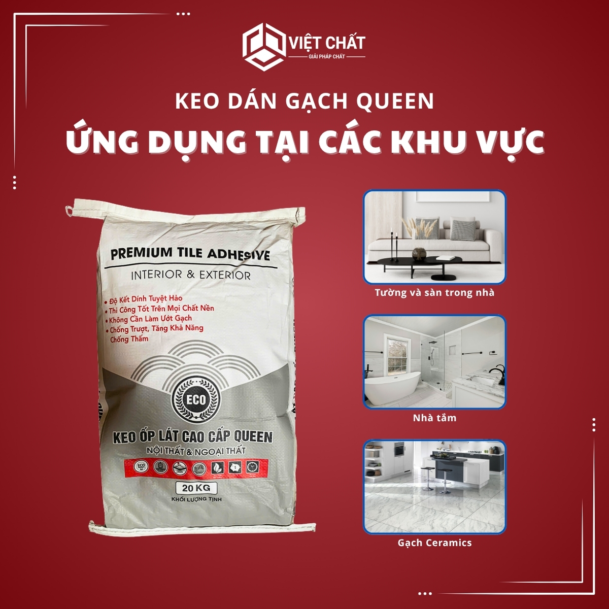 Ứng dụng Keo dán gạch Queen