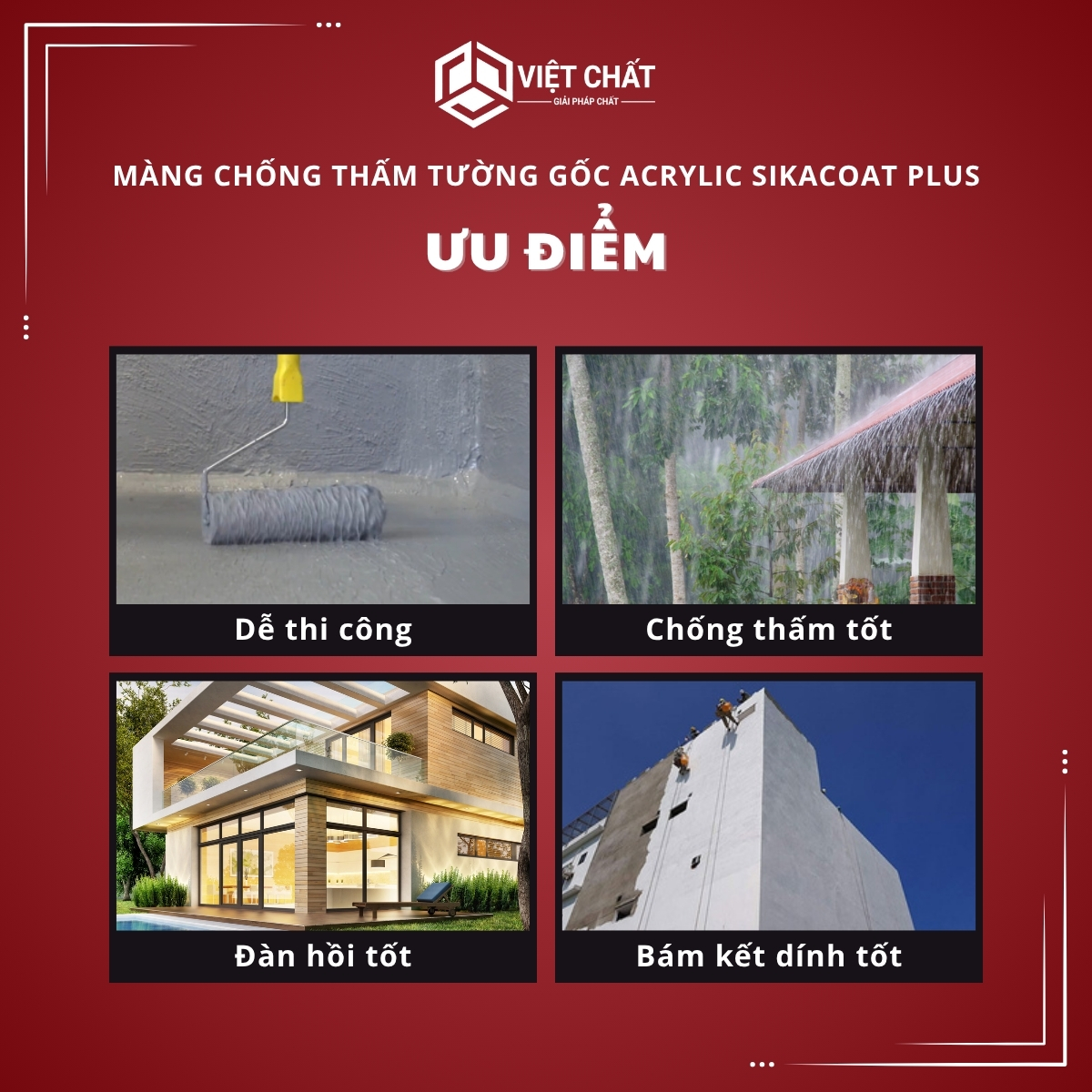 Đặc điểm nổi bật của Màng chống thấm tường gốc Acrylic SikaCoat Plus