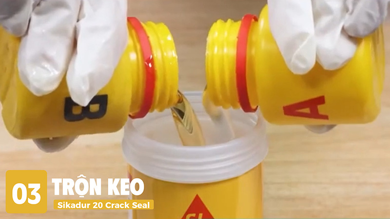 Hướng dẫn thi công keo trám vá Sikadur 20 Crack Seal - Bước 3: Trộn keo theo đúng tỷ lệ